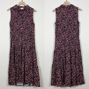 Jane and Delancey Floral Button Front Tiered Sleeveless Black Midi Dress Size M